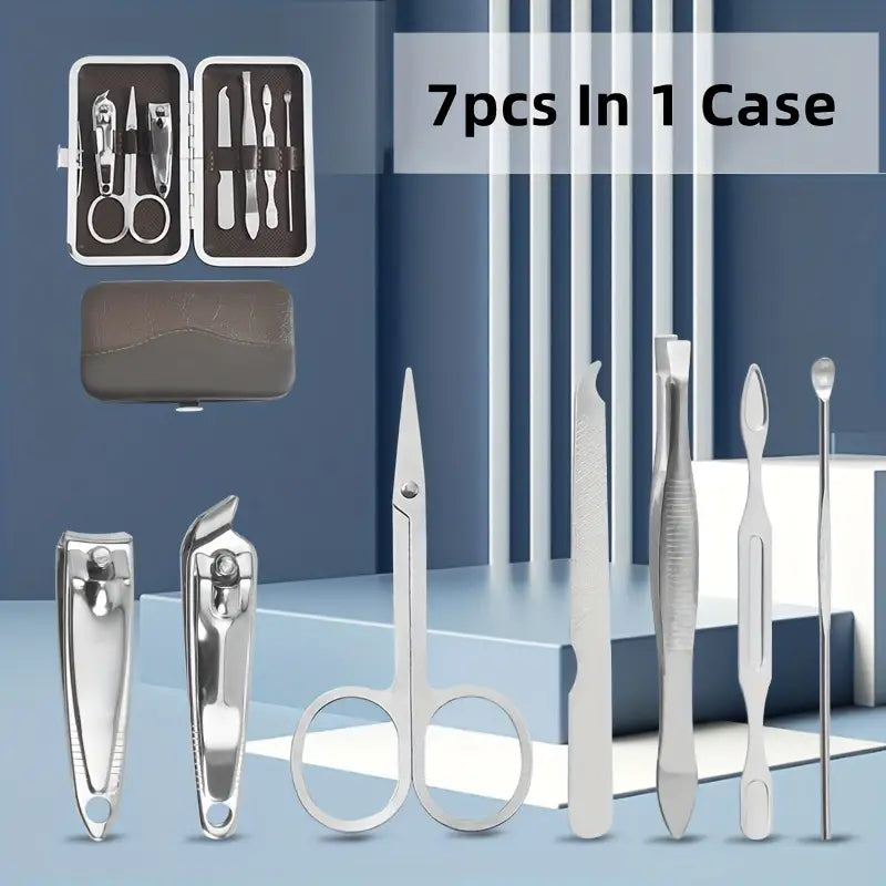7 In 1 Manicure Kit, Carbon Steel Professional Pedicure Kit, Nail Scissors Grooming Kit with Leather Travel Case, Men Women Manicure Pedicure Kit, Nail Care Tool For Home Use