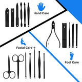 Set Of 18 Classic Black Nail Clipper, Hand Feet Facial Accessories, Stainless Steel Pedicure Kit, Nippers Trimmer Care Tool With Travel Case Kit, Household Pedicure Kit
