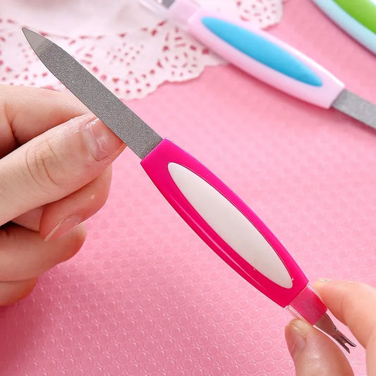 Double Sided Nail Filer, Stainless Steel Nail Trimmer, Multifunctional 2 in 1 Manicure Tool, Nail Buffer Cuticle Pusher