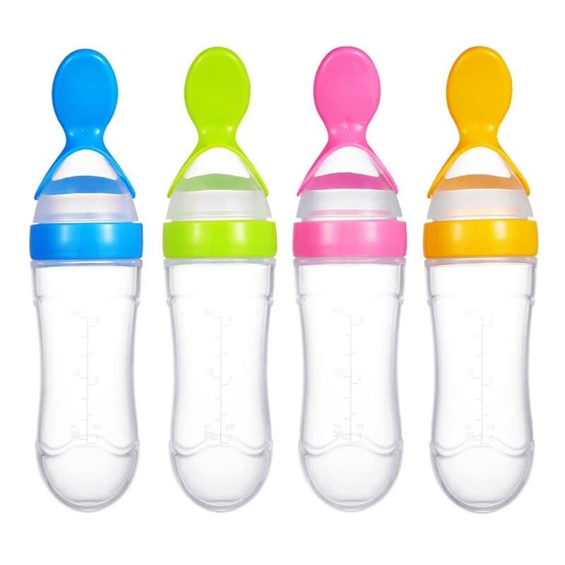 Baby Squeezing Feeding Spoon, Silicone Feeding Bottle Training Spoon, Infant Cereal Food Spoon Infant Cereal Supplement