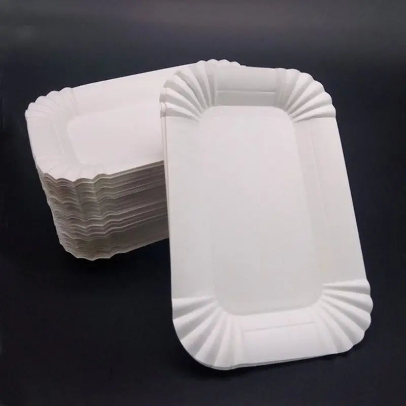 Set Of 20 Rectangular Paper Plates, Disposable Paper Trays, White Disposable Paper Bowl, For Event and Party Supplies