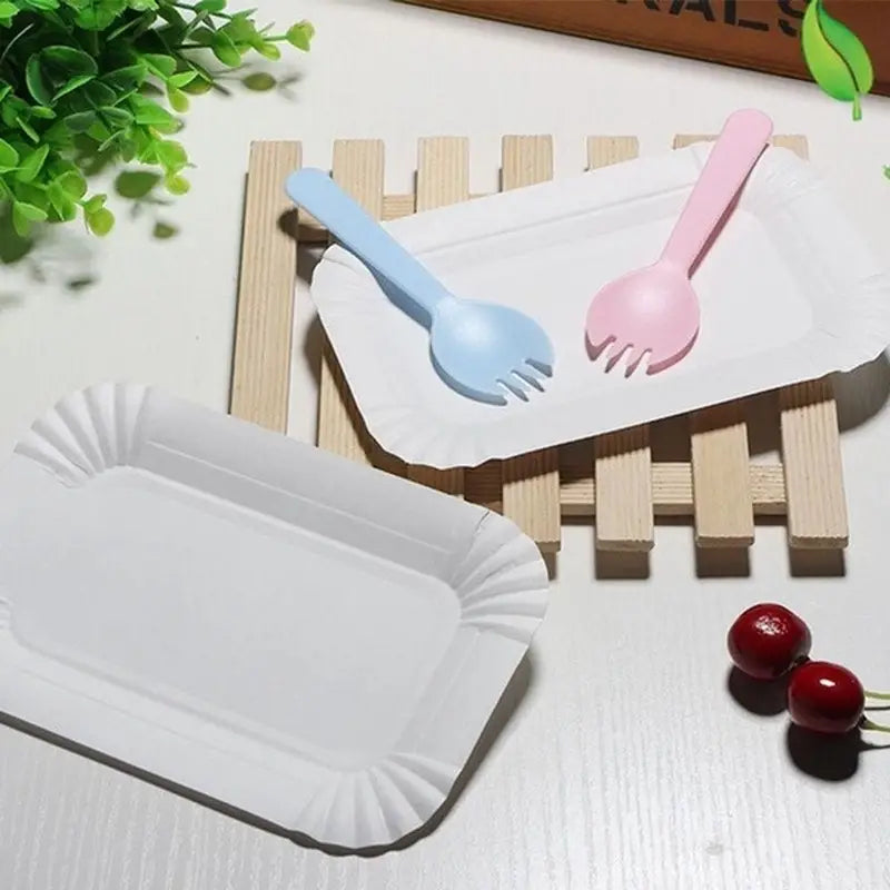 Set Of 20 Rectangular Paper Plates, Disposable Paper Trays, White Disposable Paper Bowl, For Event and Party Supplies