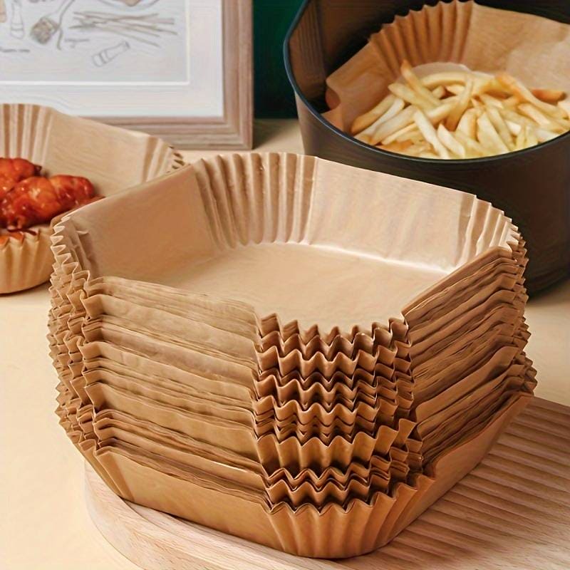 50 Pcs Air Fryer Plates, Kitchen Baking Greaseproof Paper, Oil Absorbing Paper for Household, Barbecue Plate Food Oven Kitchen Pan Pad, Non-Stick Unbleached Air Fryer Parchment Paper Liner, Disposable Parchment Paper Set