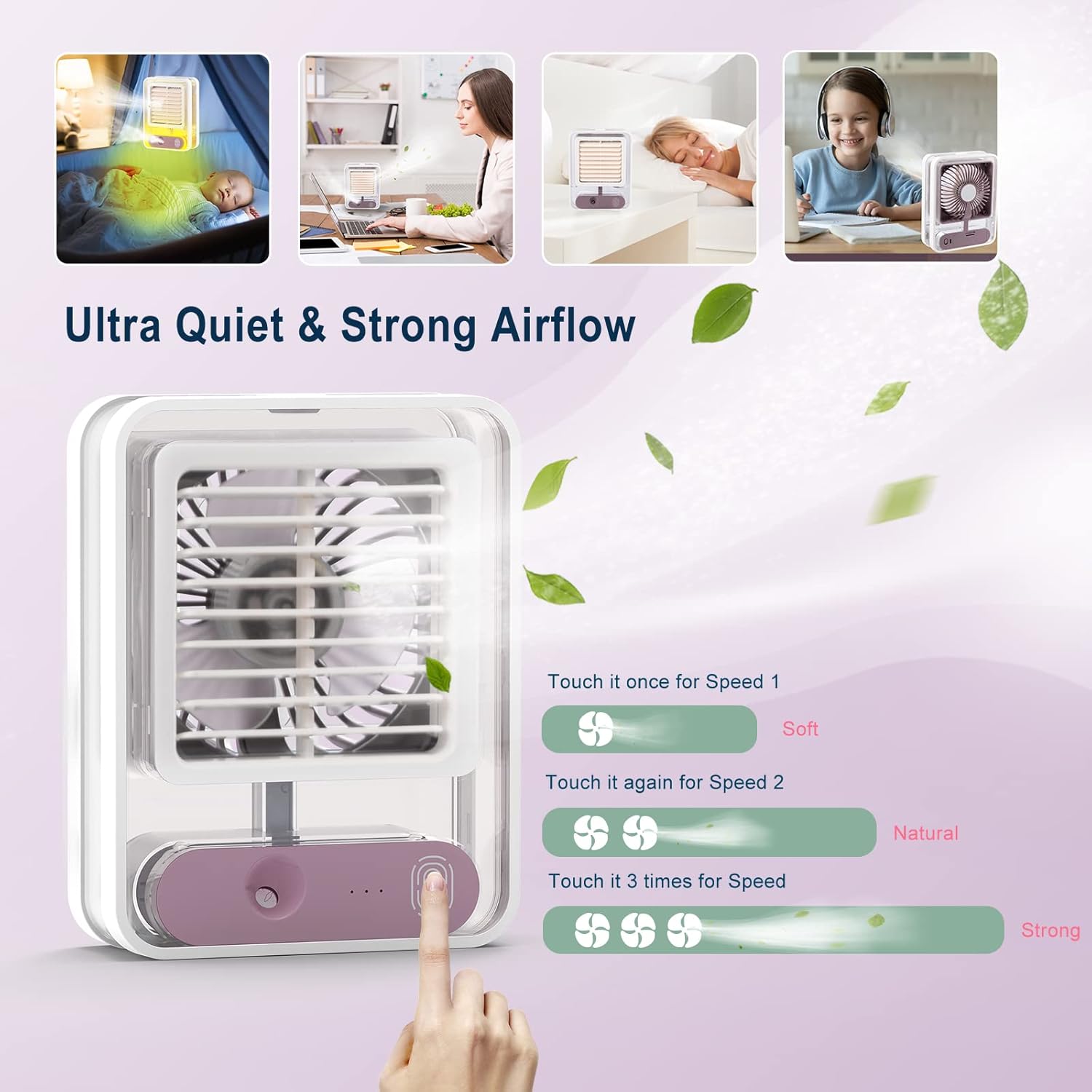 Mini Desktop Air Cooler Fan with Mist Spray & LED Light – Rechargeable USB Cooling Fan