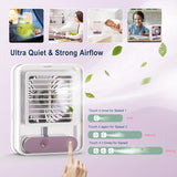 Mini Desktop Air Cooler Fan with Mist Spray & LED Light – Rechargeable USB Cooling Fan