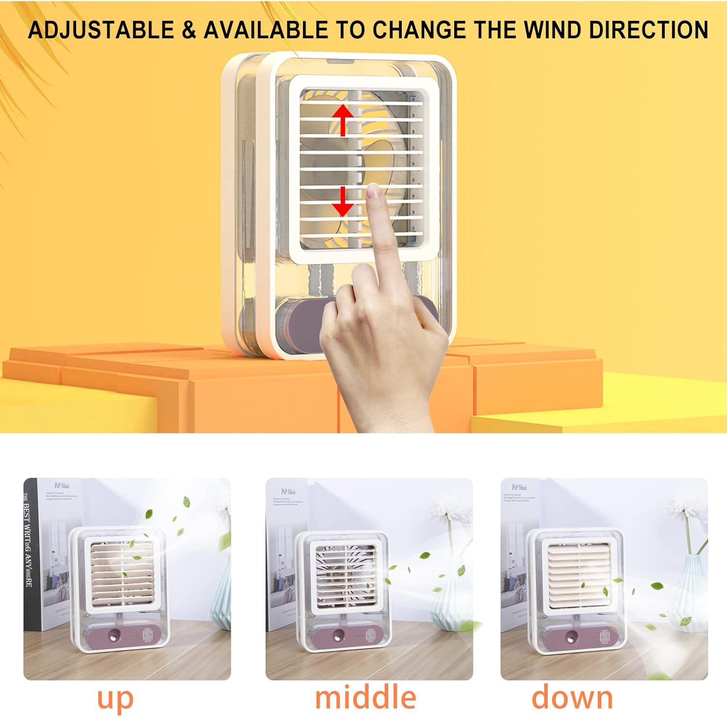 Mini Desktop Air Cooler Fan with Mist Spray & LED Light – Rechargeable USB Cooling Fan