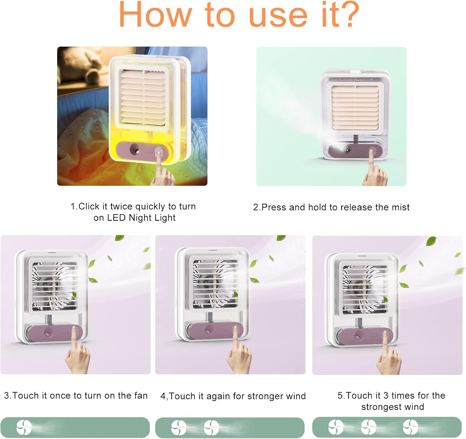 Mini Desktop Air Cooler Fan with Mist Spray & LED Light – Rechargeable USB Cooling Fan
