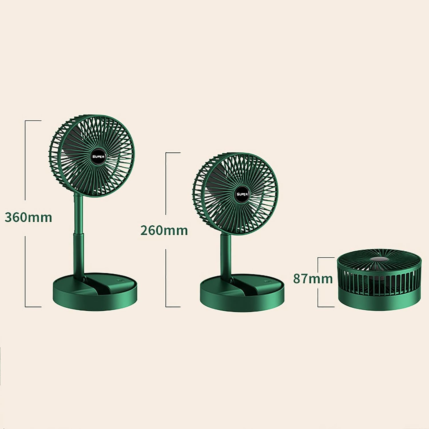 Foldable Table Fan with Adjustable Height & Phone Holder - Rechargeable Desktop Fan