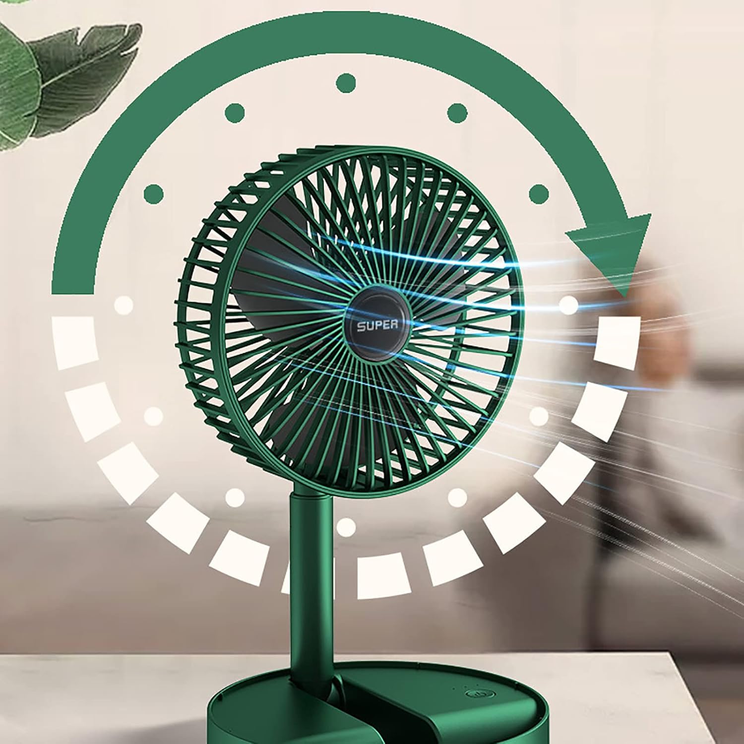 Foldable Table Fan with Adjustable Height & Phone Holder - Rechargeable Desktop Fan