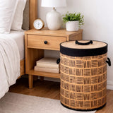 Premium Handwoven Bamboo Laundry Basket with Lid | Round Woven Clothes Hamper with Rope Handles