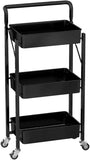 3 Tier Flexible Food Trolley, Home Snack Vegetables Storage Rack with Wheels, Multifunctional 3 Tier Storage Cart, Folding Kitchen Shelves, Plastic & Stainless Steel Storage Cart