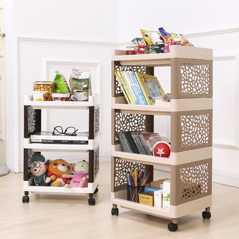 Multifunctional Trolley Cart, Floor Standing Plastic Storage Shelf, Kitchen Bathrooms Bathroom Storage Rack, Multilayer Plastic Floor Storage Rack with Wheels, Portable Sturdy Bathroom Kitchen Organizer