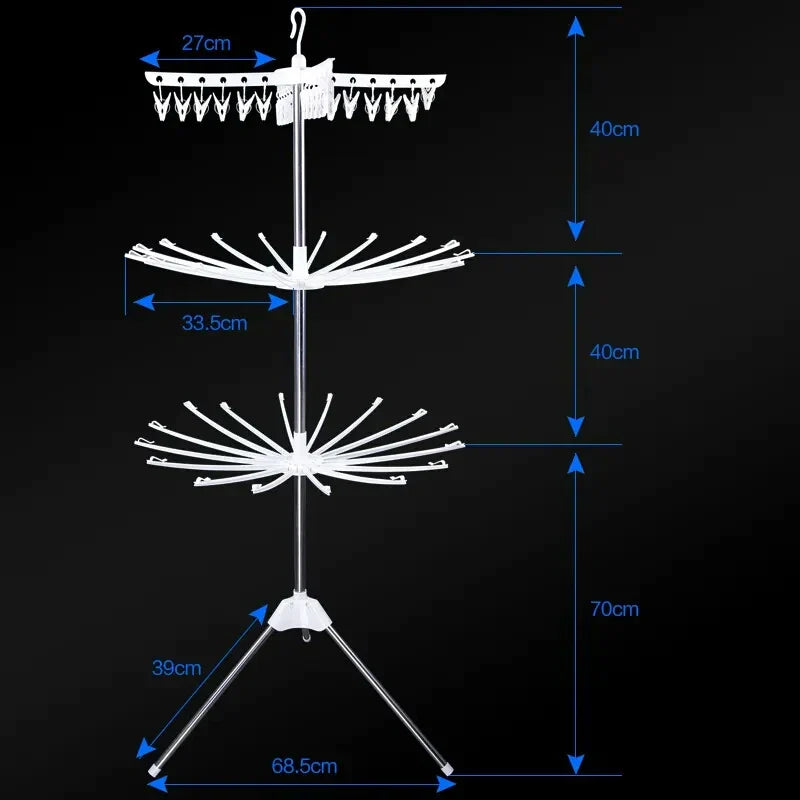 3 Tier Horse Drying Rack, Collapsible Clothes Drying Rack, Foldable Standing Laundry Stand, 360 Rotatable Tripod Airer For Clothes, Stainless Steel Frame Clothing Drying Rack, Balcony Laundry Hanger Organizer,  Indoor Outdoor Garment Aire Stand