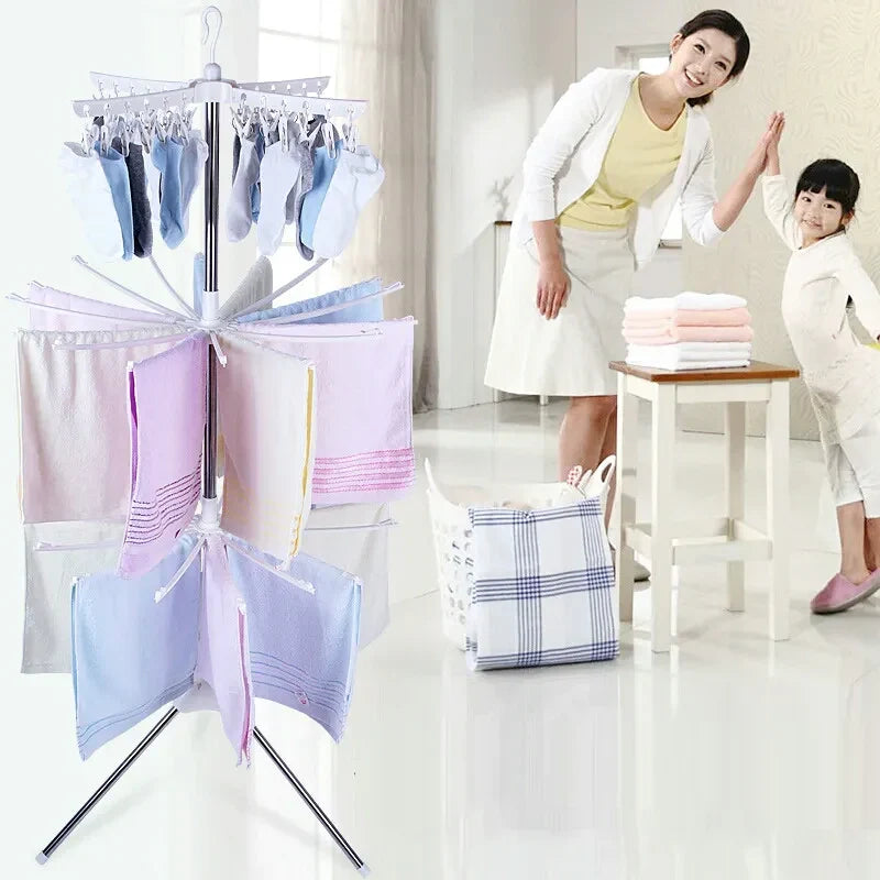 3 Tier Horse Drying Rack, Collapsible Clothes Drying Rack, Foldable Standing Laundry Stand, 360 Rotatable Tripod Airer For Clothes, Stainless Steel Frame Clothing Drying Rack, Balcony Laundry Hanger Organizer,  Indoor Outdoor Garment Aire Stand