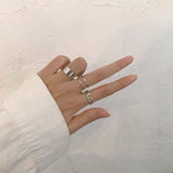 Set Of 3 Metal Alloy Hollow Opening Ring, Silver Adjustable Wide Rings, Simple Fashion Finger Rings Jewellery