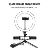 Multi Position Ring Light, Dual Mobile Clip Ring Light, Live Broadcasting Bracket Fill Selfie Ring Light with Tripod Stand, Phone Clamp Fill Lights Supplies, Stabilizer Clip Phone Bracket