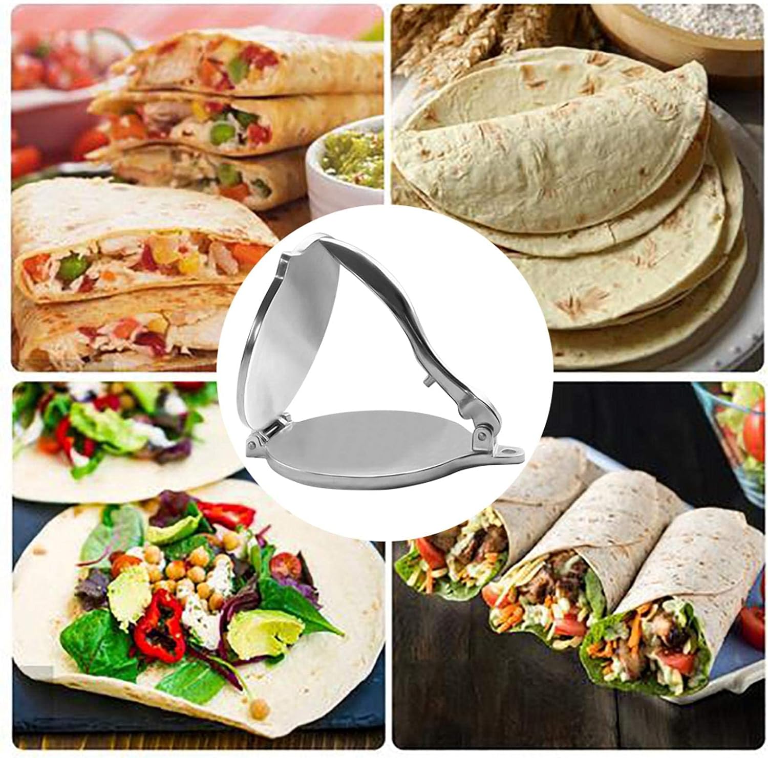 Roti Press Maker, Foldable Doughs Pressing Tool, Manual Corn Tortillas Pressing Tools, Non Stick Tortilla Pie Maker Press Pan, Foldable Durable Chapati Presser, Homemade Tortilla Pie Bakeware, Home Kitchen Cooking
