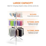3 Tier Horse Drying Rack, Collapsible Clothes Drying Rack, Foldable Standing Laundry Stand, 360 Rotatable Tripod Airer For Clothes, Stainless Steel Frame Clothing Drying Rack, Balcony Laundry Hanger Organizer,  Indoor Outdoor Garment Aire Stand