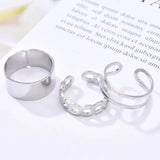 Set Of 3 Metal Alloy Hollow Opening Ring, Silver Adjustable Wide Rings, Simple Fashion Finger Rings Jewellery