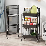 3 Tier Flexible Food Trolley, Home Snack Vegetables Storage Rack with Wheels, Multifunctional 3 Tier Storage Cart, Folding Kitchen Shelves, Plastic & Stainless Steel Storage Cart