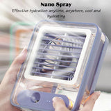 Mini Desktop Air Cooler Fan with Mist Spray & LED Light – Rechargeable USB Cooling Fan