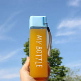 Simple Square Water Bottle, 500ml Plastic Water Cup, Transparent My Bottle With Hanging Rope, Large Mouth Water Cup With Lifting Rope And Lid
