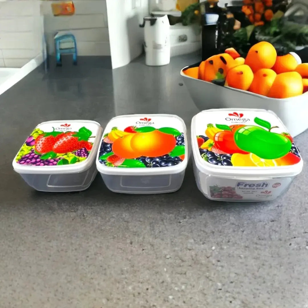 Set Of 3 Square Fruity Box, Fresh Keeping Jars, Food Container Food Storage Jars, Multipurpose Stackable Air Tight Container, Transparent (300ml, 250ml and 200ml ) Food Storage Container