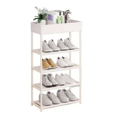 Shoe Rack With Shelf, 5 Tiers Simple Shoe Rack, Floor Standing Storage Shelf For Multiple Shoes, Multilayer Shoe Storage Shelf, Stackable Shoe Rack With Side Support, Hallway Cabinet Organizer Holder