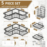 Set Of 5 Mesh Shower Shelves, Multipurpose Wall Storage Racks, Stainless Steel Bathroom Corner Baskets, Shower Basket for Hanging, Shampoo, Shower Gel, Soap Holder