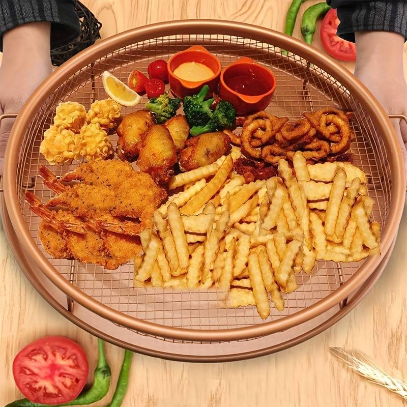 Set Of 2 Pcs Air Fryer Tray, Double Non Stick Crisper Tray, Multifunction Roasting Frying Basket, Heat Resistance Oven Grill Pan Basket, Cooling Grill Pan Plate With Handles