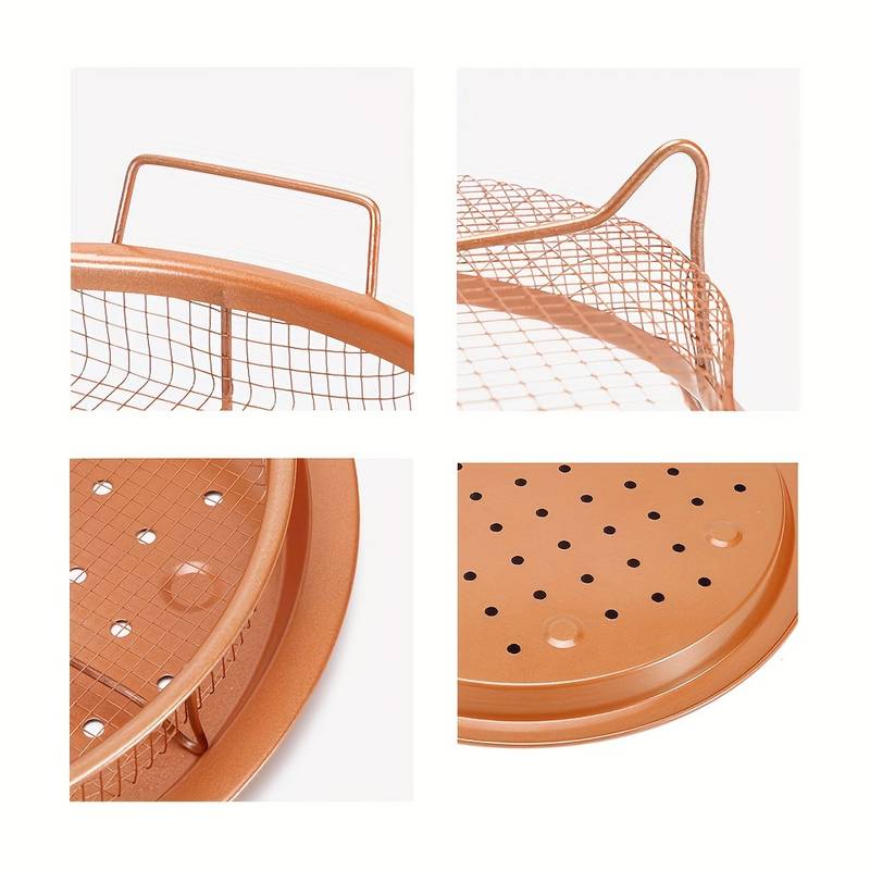 Set Of 2 Pcs Air Fryer Tray, Double Non Stick Crisper Tray, Multifunction Roasting Frying Basket, Heat Resistance Oven Grill Pan Basket, Cooling Grill Pan Plate With Handles