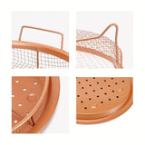 Set Of 2 Pcs Air Fryer Tray, Double Non Stick Crisper Tray, Multifunction Roasting Frying Basket, Heat Resistance Oven Grill Pan Basket, Cooling Grill Pan Plate With Handles