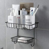 2 Layer Multipurpose Wall Rack, Kitchen Bathroom Corner Shelf Organizer, Bathroom Shower Caddy Basket, Soap Dish Holder Shelf With Hooks, Hanging Shower Caddy Rack, Self Adhesive Storage Organizer