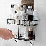 2 Layer Multipurpose Wall Rack, Kitchen Bathroom Corner Shelf Organizer, Bathroom Shower Caddy Basket, Soap Dish Holder Shelf With Hooks, Hanging Shower Caddy Rack, Self Adhesive Storage Organizer