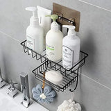 2 Layer Multipurpose Wall Rack, Kitchen Bathroom Corner Shelf Organizer, Bathroom Shower Caddy Basket, Soap Dish Holder Shelf With Hooks, Hanging Shower Caddy Rack, Self Adhesive Storage Organizer