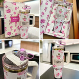 Floral 40oz / 1.18L Stainless Steel Vacuum Insulated Tumbler with Handle & Bow Straw | Gift Packaging