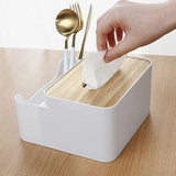 Tissue Organizer, Remote Control Holder, Napkin Paper Container Desktop Organizer, Multifunctional Partition Wooden Tissue Organizer, Tissue Storage Box