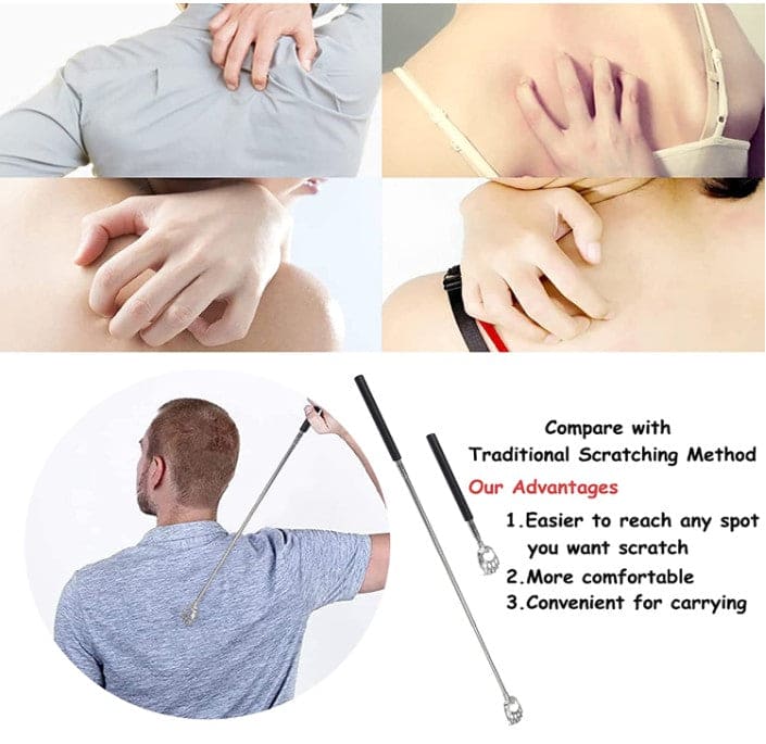 Stainless Steel Telescopic Back Scratcher, Claw Portable Massager, Anti Itch Self Massager, Hackle Hand Telescopic Back Scratcher,  Bear Claw Extendable Telescoping Itch Sticks
