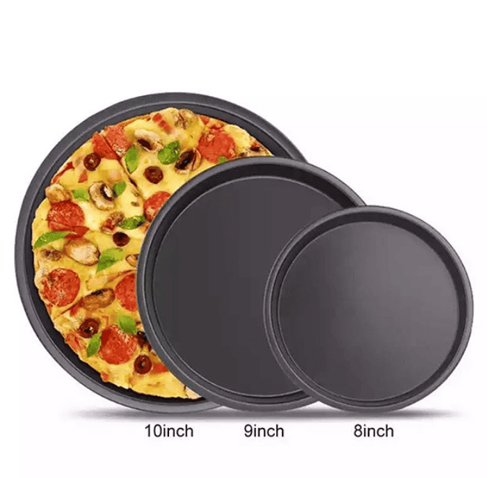 Set of 3 Non-Stick Pizza Pan, Round Pizza Pan Deep Dish Tray, Carbon Steel Non Stick Mold Baking Tool