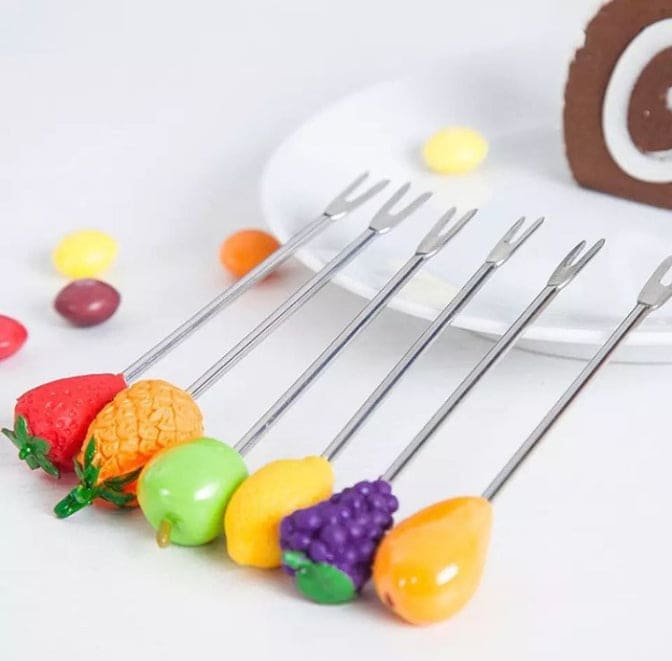 6pcs/Set Snack Cake Dessert Food Fork, Stainless Steel Cute Creative Party Decoration Fruit Fork, Food Picks Forks For Kids