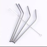 Set Of 4 Stainless Steel Straws With Cleaning Brush, Reusable And Environment Friendly Straw Set