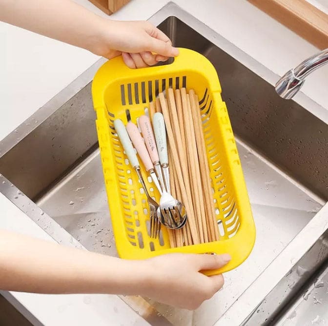 Adjustable Telescopic Dish Drainer, Sink Drain Basket, Washing Vegetable Fruit Plastic Drying Rack, Fruit And Vegetable Strainer, Kitchen Accessories Organizer