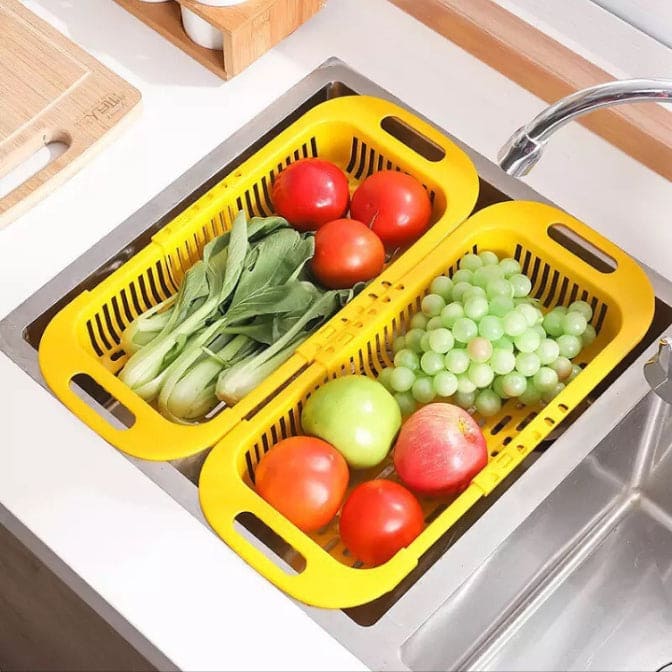 Adjustable Telescopic Dish Drainer, Sink Drain Basket, Washing Vegetable Fruit Plastic Drying Rack, Fruit And Vegetable Strainer, Kitchen Accessories Organizer