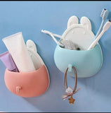 Rabbit Shape Wall Mounted Storage Box, Bathroom Toothbrush Toothpaste Holder, Self Adhesive Drain Rack With Hook