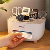Tissue Box Holder, Multifunction Tissue Box ABS Material Storage Organizer, Desktop Tissue Box With Hidden Mobile Phone Holder, Remote Holder