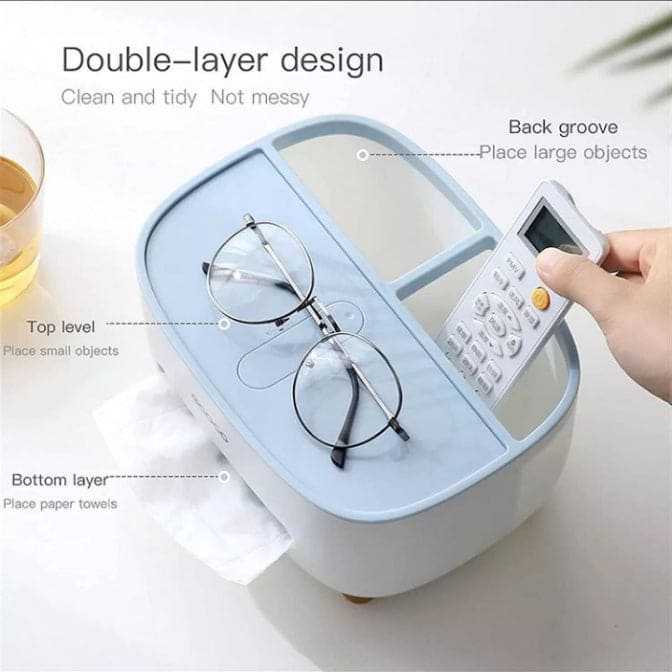 Tissue Box Holder, Multifunction Tissue Box ABS Material Storage Organizer, Desktop Tissue Box With Hidden Mobile Phone Holder, Remote Holder
