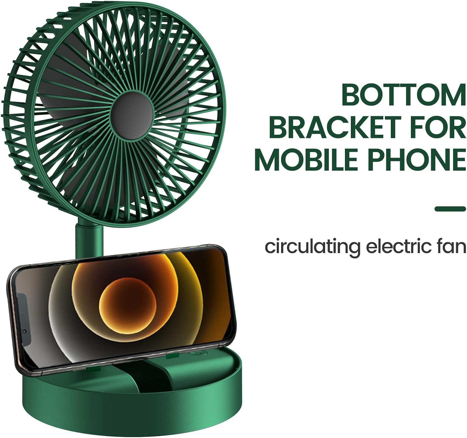 Foldable Table Fan with Adjustable Height & Phone Holder - Rechargeable Desktop Fan