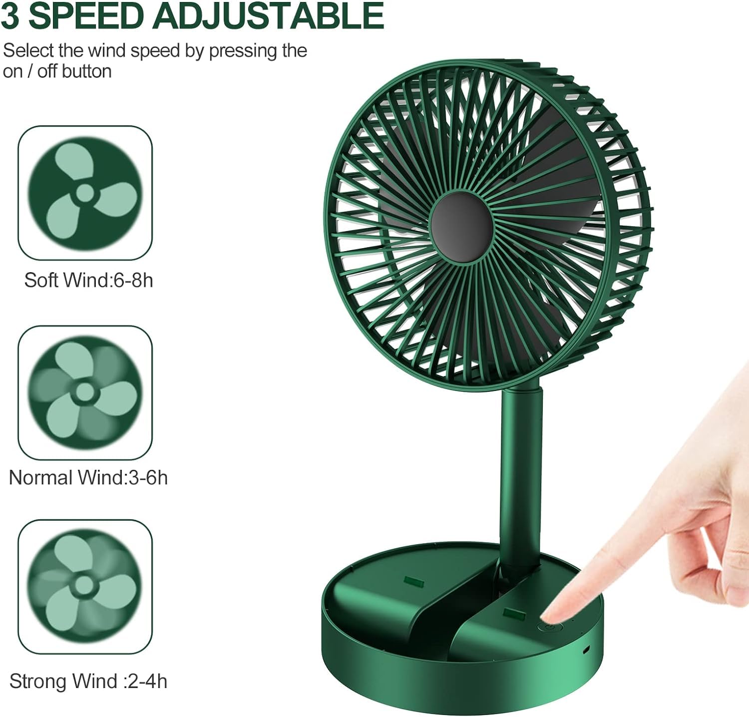 Foldable Table Fan with Adjustable Height & Phone Holder - Rechargeable Desktop Fan