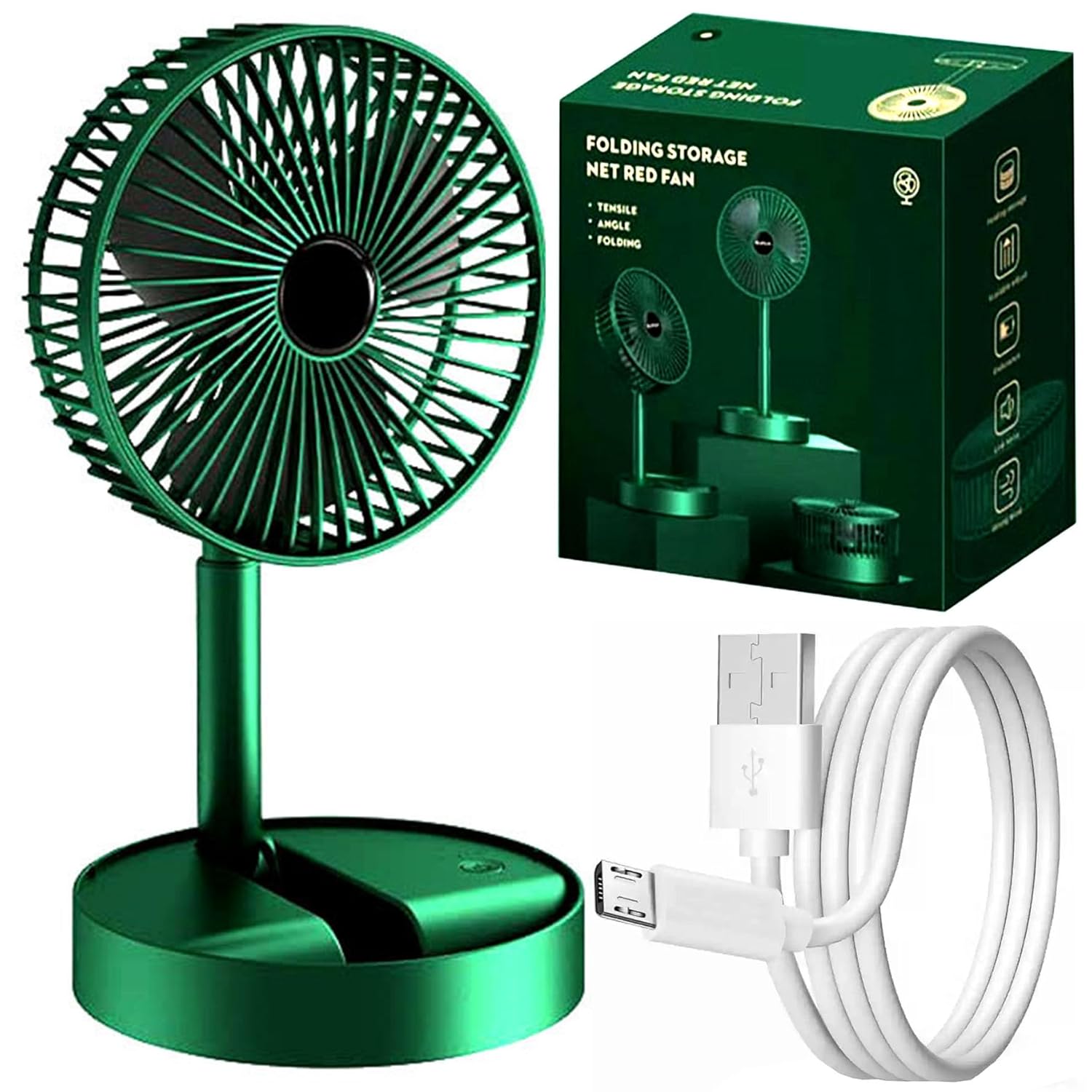 Foldable Table Fan with Adjustable Height & Phone Holder - Rechargeable Desktop Fan