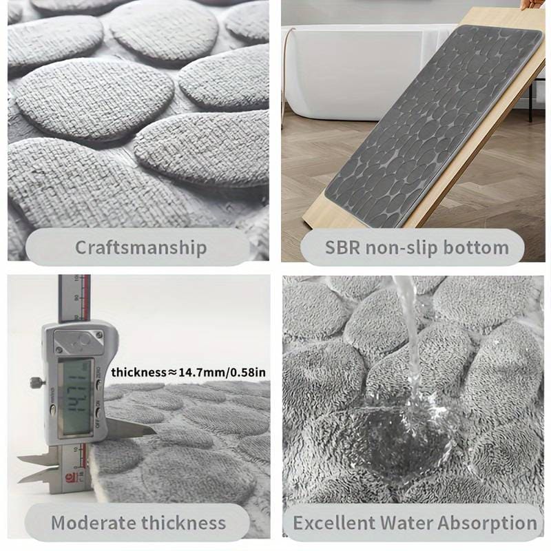 Set Of 3 Bathroom Mat, U-Shaped Contour Mat and Toilet Seat Cover ,Toilet Anti Slip Absorbent Rug, Pebbles Bathtub Decor Carpet, Soft Non Slip Cobblestone Mat, Memory Foam Pebble Shower Mat, Quick Drying Bathroom Mat
